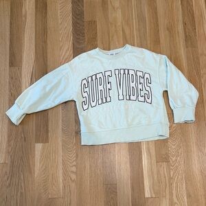 Girls Zara Pale Mint Crewneck Sweatshirt with Black Lettering Size 7 Years